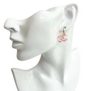 CHANEL Authentic Pink Logo Earrings